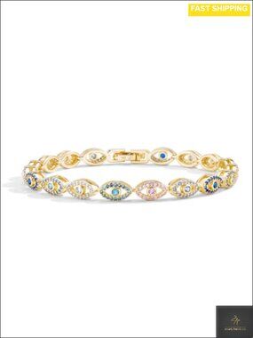 14k Gold Filled Evil Eye Bracelet 7 Inch Tarnish Resistant